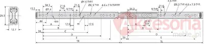 Prowadnica kulkowa 2601 dł.50cm 45kg wysuw100%  Accuride