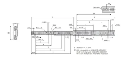 Prowadnica kulkowa DZ3832 / dł. 70 cm / 48 kg / wysuw 100% 