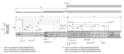 Prowadnica kulkowa DZ3832-TR / dł. 40 cm / 45 kg / otwieranie dotykowe 