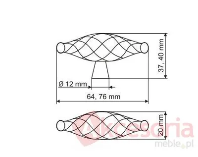 Rys. techniczny Gałka GC02 Stal Mosiądz antyczny(W)