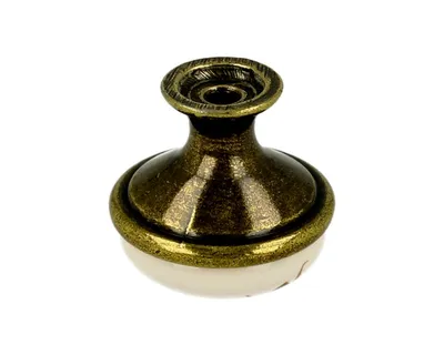 Gałka GP19 - mosiądz antyczny, porcelana mleczna z liśćmi / fi 29 mm