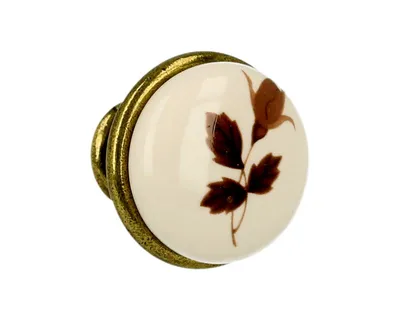 Gałka GP19 - mosiądz antyczny, porcelana mleczna z liśćmi / fi 29 mm