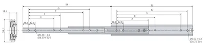 Prowadnica kulkowa nierdzewna DS5321 / dł. 50 cm / 160 kg / wysuw ponad 100% 