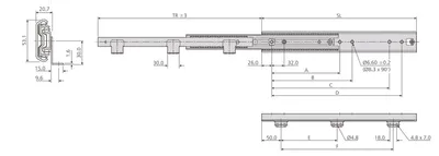 Prowadnica kulkowa DZ5321-60 z kątownikiem / dł. 50 cm / 120 kg / wysuw ponad 100%
