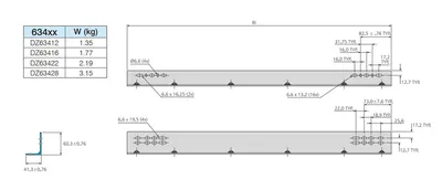 Kątowniki DZ634 prowadnic 9301, 9308, 7957 / do dna 406 mm