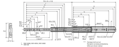Prowadnica kulkowa DZ9301-E / dł. 30.48 cm / 272 kg / wysuw 100%