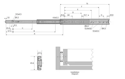 Prowadnica DZ4501 - ocynk / dł. 70 cm / 45 kg / wysuw 100%