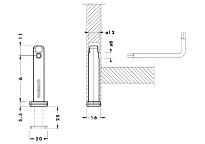 Regulator poziomu 306 CAMAR wbijany w bok płyty / wys. 52 mm