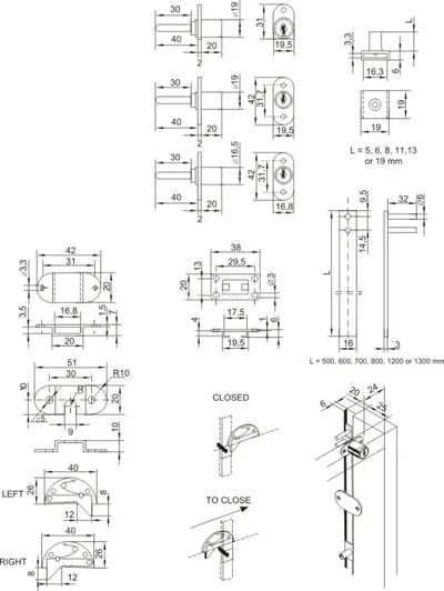 Zamek centralny przedni Siso - niklowany / L-600 / fi 19 mm / zaczep 8 mm