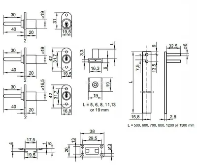 Zamek centralny przedni Siso - niklowany / L-800 / fi 19 mm / zaczep 13 mm