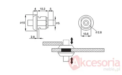 rysunek techniczny Zamek do szklanych drzwi Siso MINI - chrom / fi 12 mm