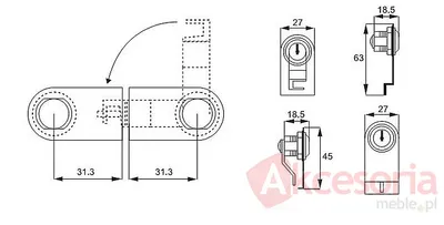 rysunek techniczny Zamek Do Drzwi Szklanych C-410-2 VITRIO Chromowany(W)