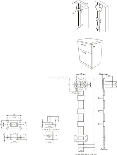 Zamek centralny boczny Siso X-851 - niklowany / L-500 / fi 19 mm / zaczep 13 mm