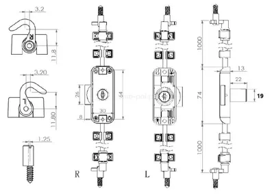 Zamek baskwilowy patentowy prawy Siso X-922 - niklowany / fi 19 mm / bez prętów