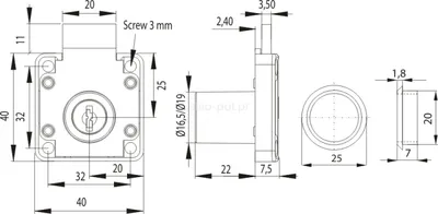 Zamek kwadratowy Siso X-850 MASTER J11 - niklowany / fi 19 mm / klucz łamany