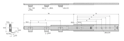 Prowadnica kulkowa DZ3301-60 z kątownikiem / dł. 60 cm / 60 kg / wysuw ponad 100%
