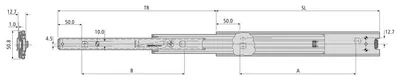 Prowadnica kulkowa DZ3320-50 / dł. 55 cm / 60 kg / wysuw ponad 100% 