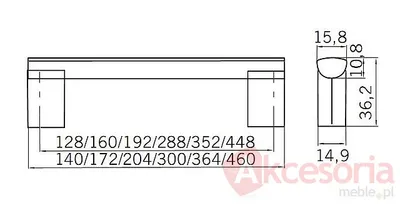 rysunek techniczny Reling 1478 z Kolekcji Catmo Rozstaw 288mm, Chrom Połysk