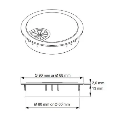 Przepust kablowy Siso plastikowy z gumką - chrom / fi 60 mm