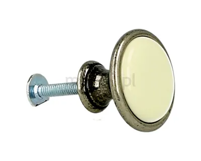 Gałka ROMANA 1700 - stare srebro, jasnobeżowa gładka porcelana / fi 29 mm