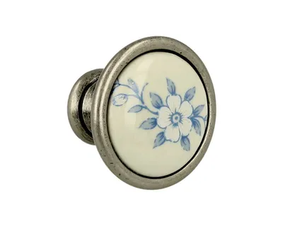 Gałka ROMANA 1700 - stare srebro, niebieski kwiat / fi 29 mm