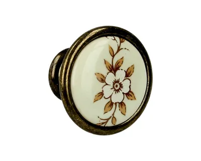 Gałka ROMANA 1700 - stary mosiądz, brązowy kwiat / fi 29 mm