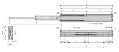 Prowadnica kulkowa antykorozyjna DA4160 / dł. 45 cm / 285 kg / wysuw 100% 