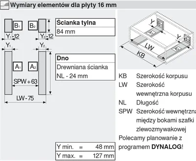 Szuflada Tandembox Wys.M=83mm ZLEWOZMYWAKOWA Dł.50cm 30kg SZARA