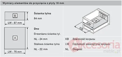 Szuflada INTIVO Wys.M=83mm dł.55cm 30kg INOX Hamulec Blum