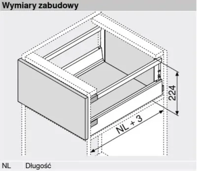 Szuflada TANDEMBOX ANTARO z hamulcem / wys. D=M+reling / dł. 55 cm / 30 kg / szary