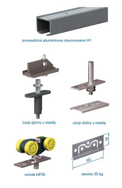 Zestaw HERKULES PLUS HP25 do 2 drzwi składanych / dł. 150 cm / 25 kg