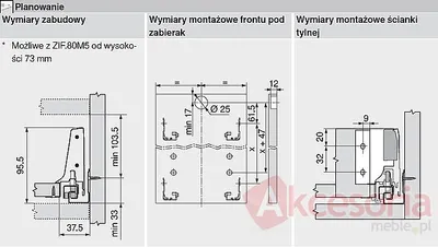 Szuflada INTIVO Wewnętrzna Wys.M=83mm dł.50cm 30kg INOX HAMULEC