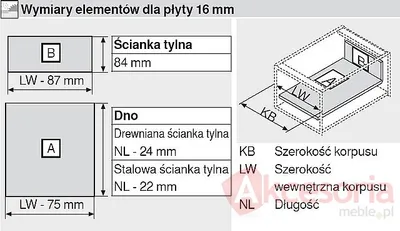 Szuflada INTIVO Wewnętrzna Wys.M=83mm dł.50cm 30kg INOX HAMULEC