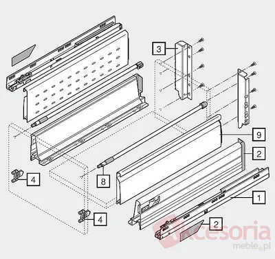 Szuflada Tandembox Wys.D=M+Boxside Dł.prowadnic 55cm 50kg SZARA