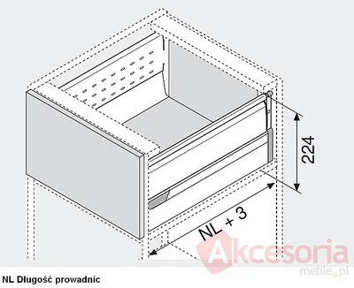 Szuflada Tandembox Wys.D=M+Boxside Dł.prowadnic 55cm 50kg SZARA