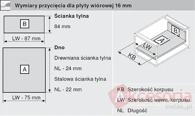 Tandembox Plus Wys.M=83mm Głęb.50cm 30kg SZARA Z Hamulcem Blum