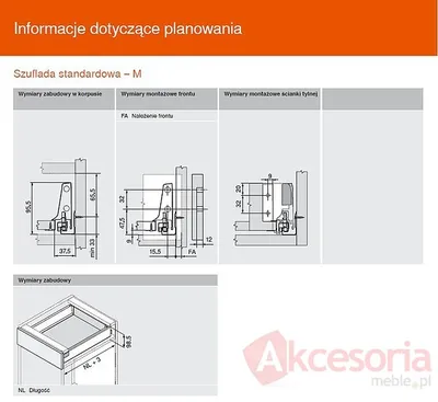 Tandembox Plus Wys.M=83mm Głęb.65cm 50kg SZARA Z Hamulcem Blum
