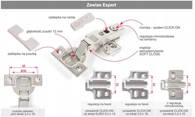 EXPERT SOFT CLOSE Zawias nakładany z prowad. H=0 metal nikiel