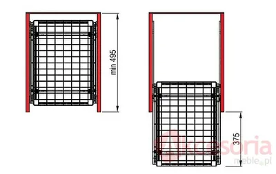 Rys. techniczny Szuflada MD Wewnętrzna 30 Metal lakier srebrny wys. 150mm