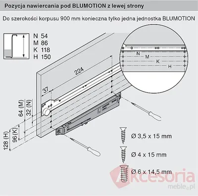 Szuflada METABOX 320K z hamulcem / wys. K=118 mm / dł. 50 cm / 25 kg / wysuw 75% / kremowy