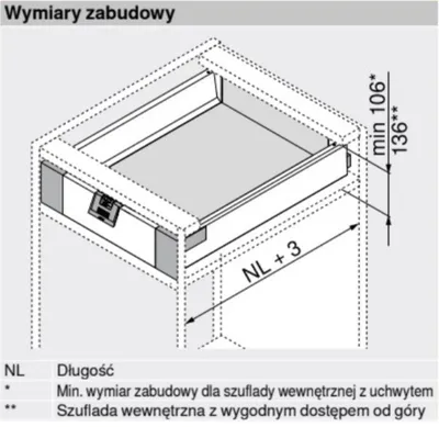 Szuflada wewnętrzna TANDEMBOX ANTARO z hamulcem / wys. M=83 mm / dł. 45 cm / 30 kg / biały