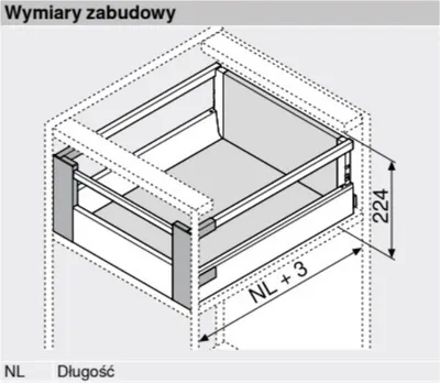Szuflada wewnętrzna TANDEMBOX ANTARO z hamulcem / wys. D=M+Reling / dł. 50 cm / 30 kg / biały