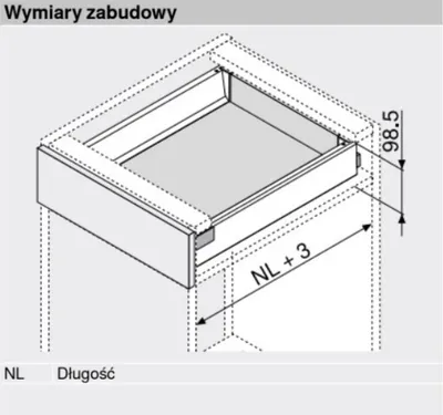 Szuflada z dnem i tyłem TANDEMBOX ANTARO / wys. M=83 mm / dł. 55 cm / szer. 80 cm / szary