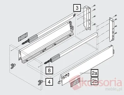 Tandembox ANTARO Wys.D=M+1Reling Dł.55cm/Szer.40cm SZARA Hamulec