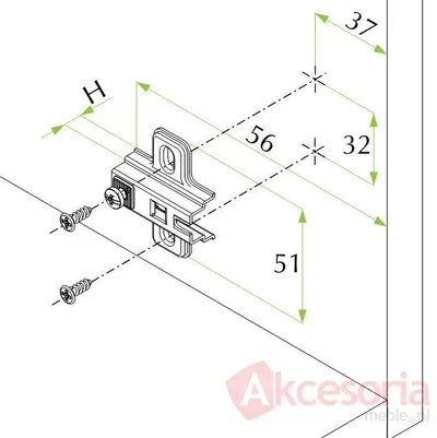 Rys. techniczny Prowadnik krzyżakowy zawiasu FGV H=2 bez euro metal nikiel