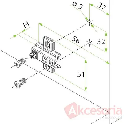 Prowadnik krzyżakowy zawiasu FGV  H=0 z euro metal nikiel
