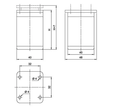 Nóżka kwadratowa D-861 z regulacją - aluminium / wys. 6 cm