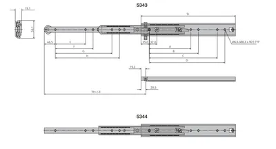 Prowadnice DZ5343+DZ5344 z blokadą / dł. 65 cm / 85 kg / wysuw 100%