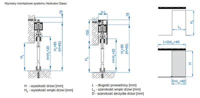 Zestaw HERKULES GLASS HG20 do 1 drzwi szklanych / dł. 200 cm / 100 kg