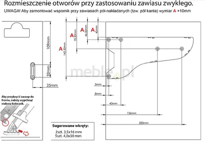 Podnośnik Frontu Meblowego kol.BIAŁY Airtic Professional LEWY